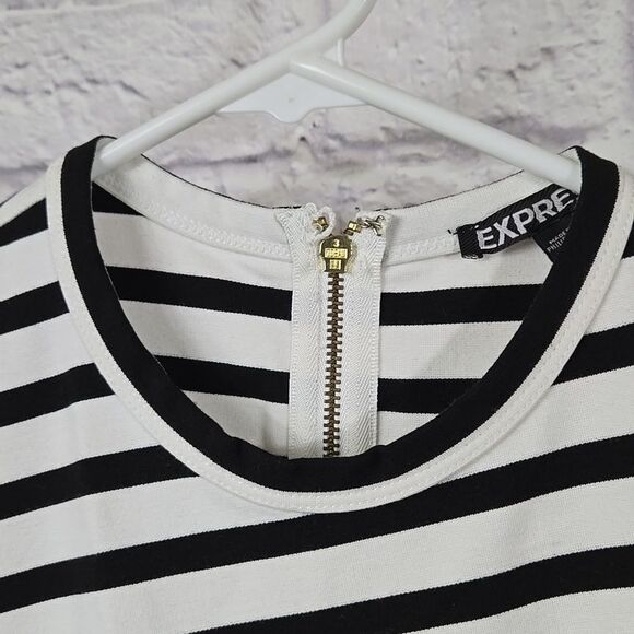 Express Black White Striped Cut Out Bodycon Sleeveless Sheath Dress Back Zipper - Picture 3 of 10